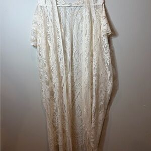 Mudd 2000s Boho Festival Cream/White Open Oversized Cardigan Tassels OS